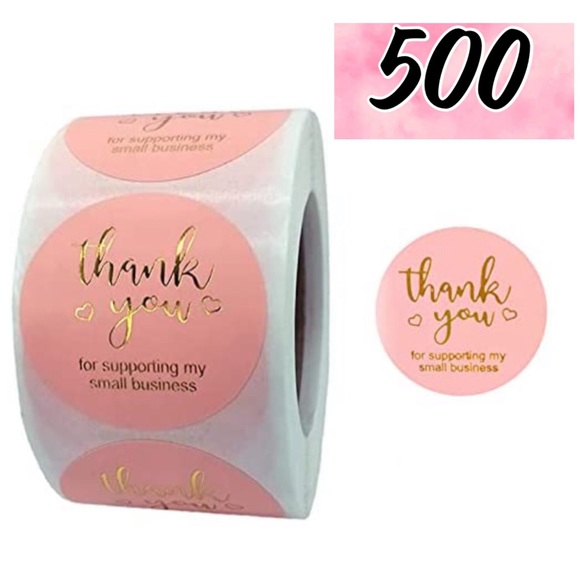 500 Thank you stickers 1” pink - Picture 4 of 9